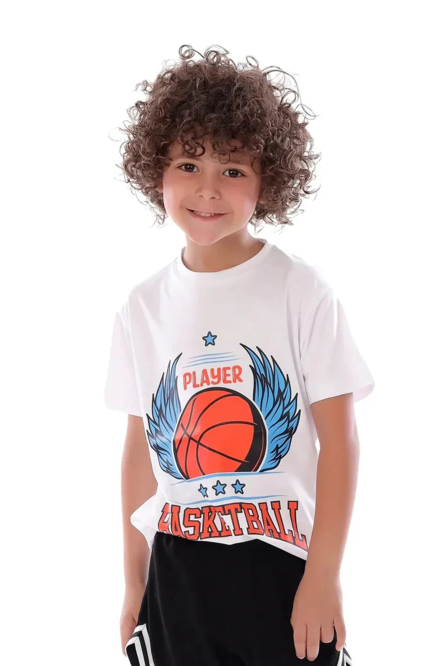 Boys White Basketball T-Shirt Sporty Athletic Tee | ANJA Sportswear