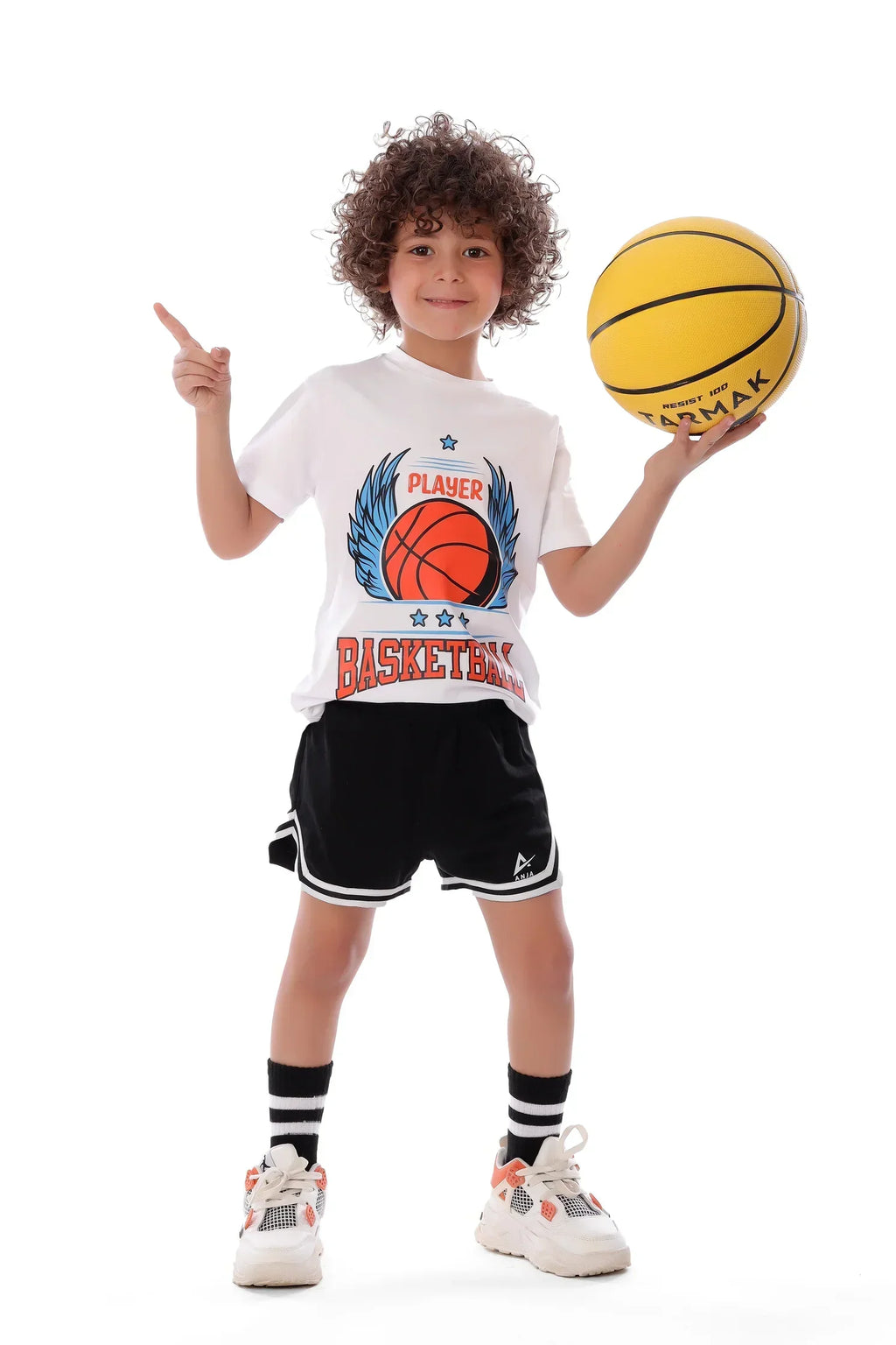 Boys White Basketball T-Shirt Sporty Athletic Tee | ANJA Sportswear