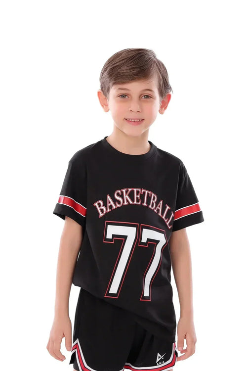 Boys Black Basketball T-Shirt â€“ Sporty Athletic Top | ANJA Sportswear