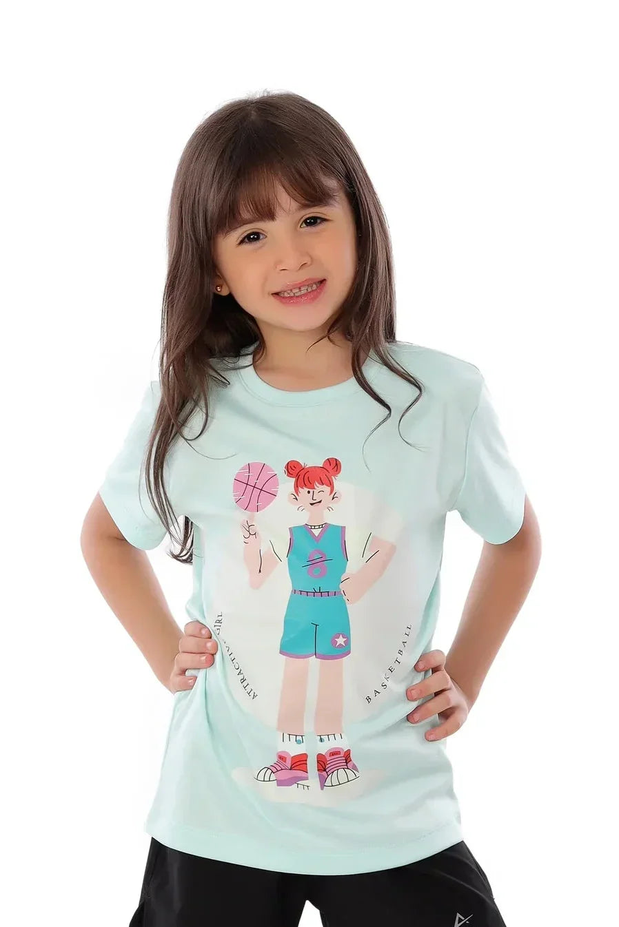 Girls Basketball Cartoon Graphic T-Shirt â€“ Sporty Kids Athletic Tee | ANJA Sportswear