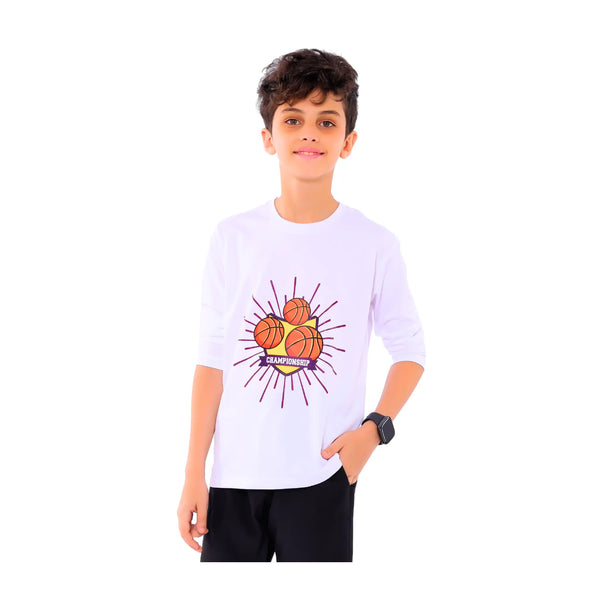 Boys Basketball Splash Graphic T-Shirt – Sporty Long Sleeve Tee