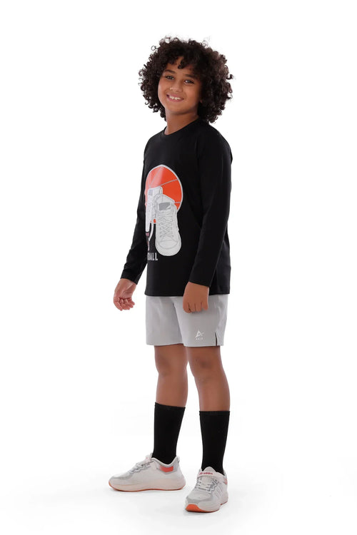 Boys Basketball Shoes & Ball Graphic Long Sleeve T-Shirt Sporty Athletic Tee | ANJA Sportswear