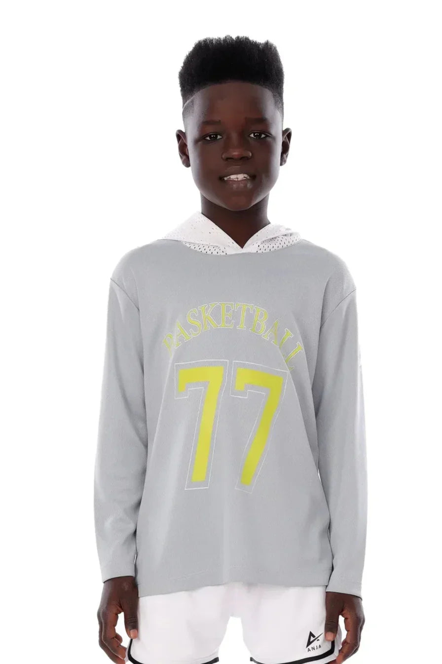 Boys Grey Basketball Long Sleeve Kids Jersey | ANJA Sportswear