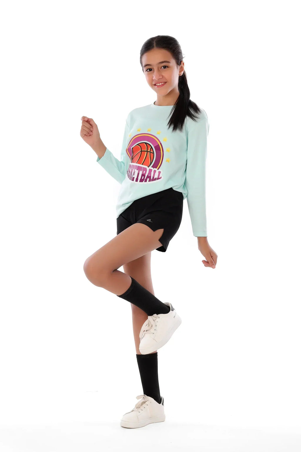 Girls Light Blue Basketball  Long Sleeve T-Shirt | ANJA Sportswear