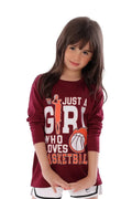 Girls Burgendy Basketball Long Sleeve T-Shirt porty Athletic Top | ANJA Sportswear
