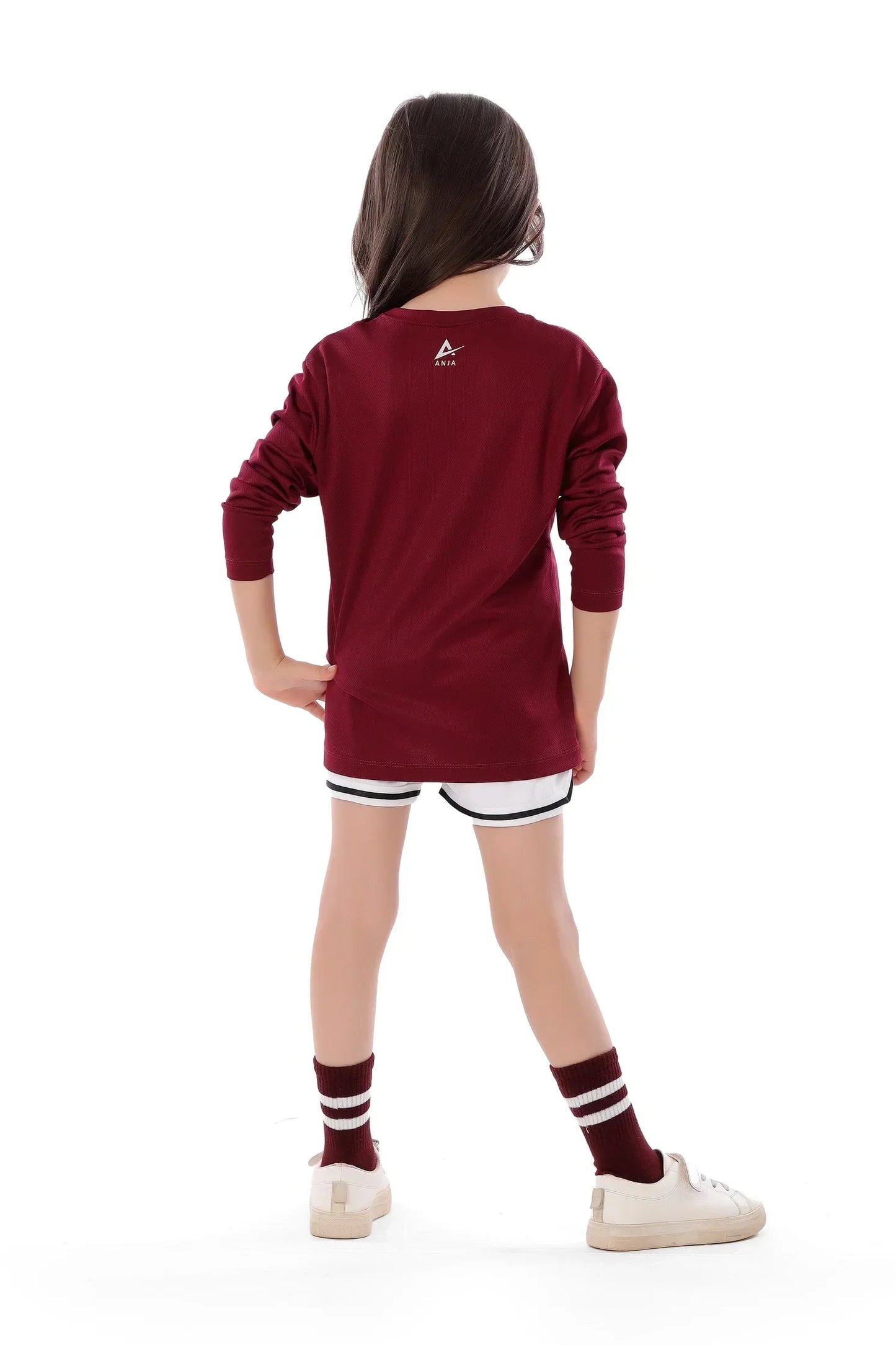 Girls Burgendy Basketball Long Sleeve T-Shirt – Sporty Athletic Top