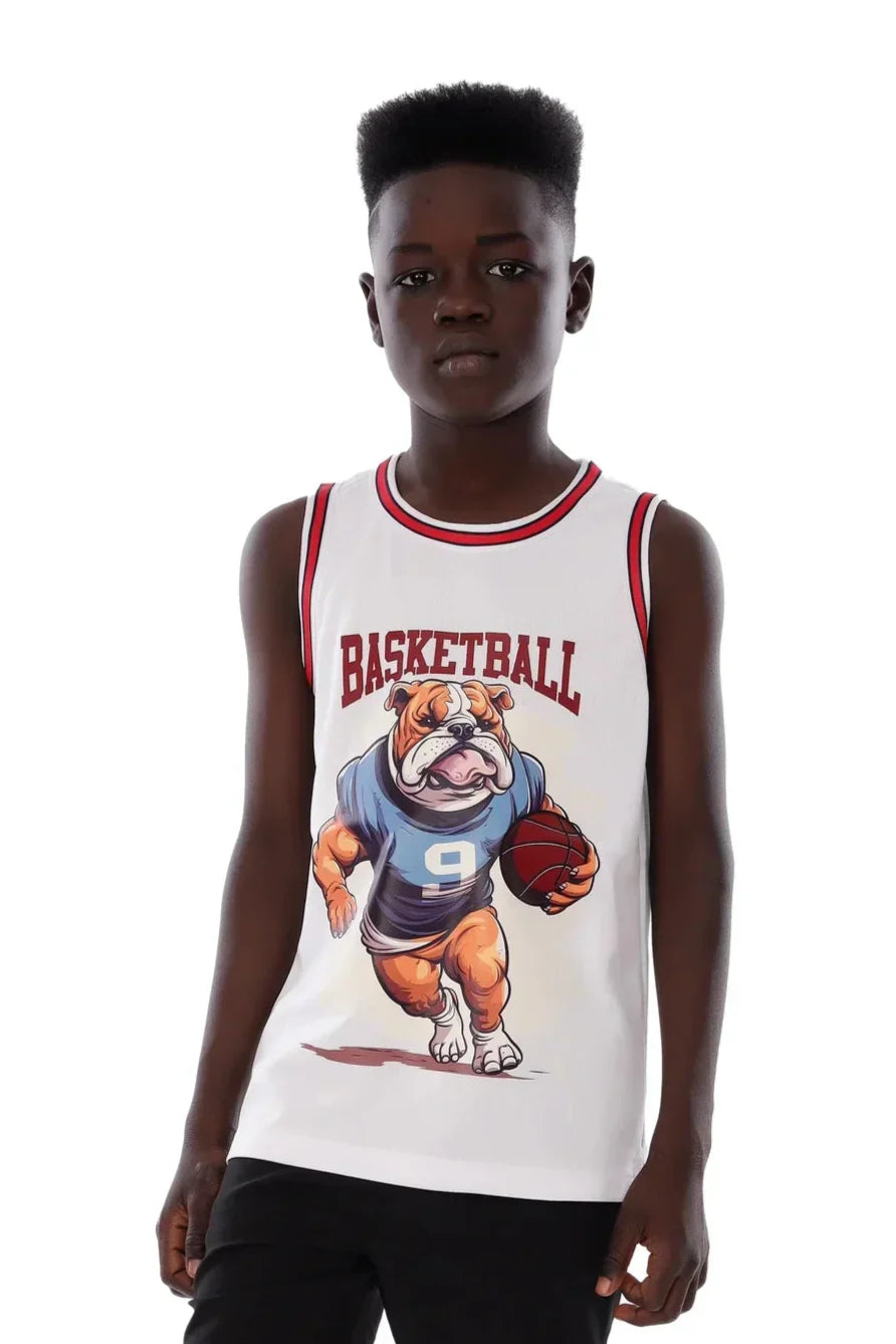 Boys Bulldog Basketball Sleeveless T-Shirt â€“ Sporty Graphic Top | ANJA Sportswear
