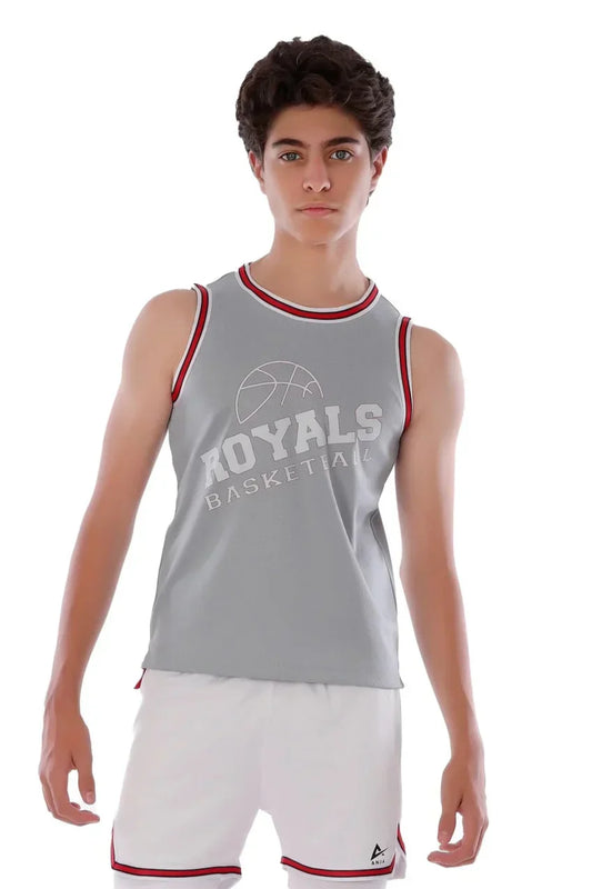 Boys Grey Basketball Sleeveless T-Shirt – Sporty Athletic Top