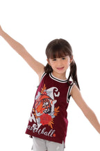 Girls Maroon Tiger Basketball Sleeveless T-Shirt â€“ Sporty Athletic Top | ANJA Sportswear