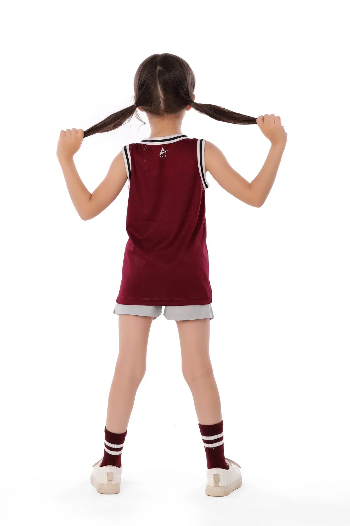Girls Maroon Tiger Basketball Sleeveless T-Shirt â€“ Sporty Athletic Top | ANJA Sportswear