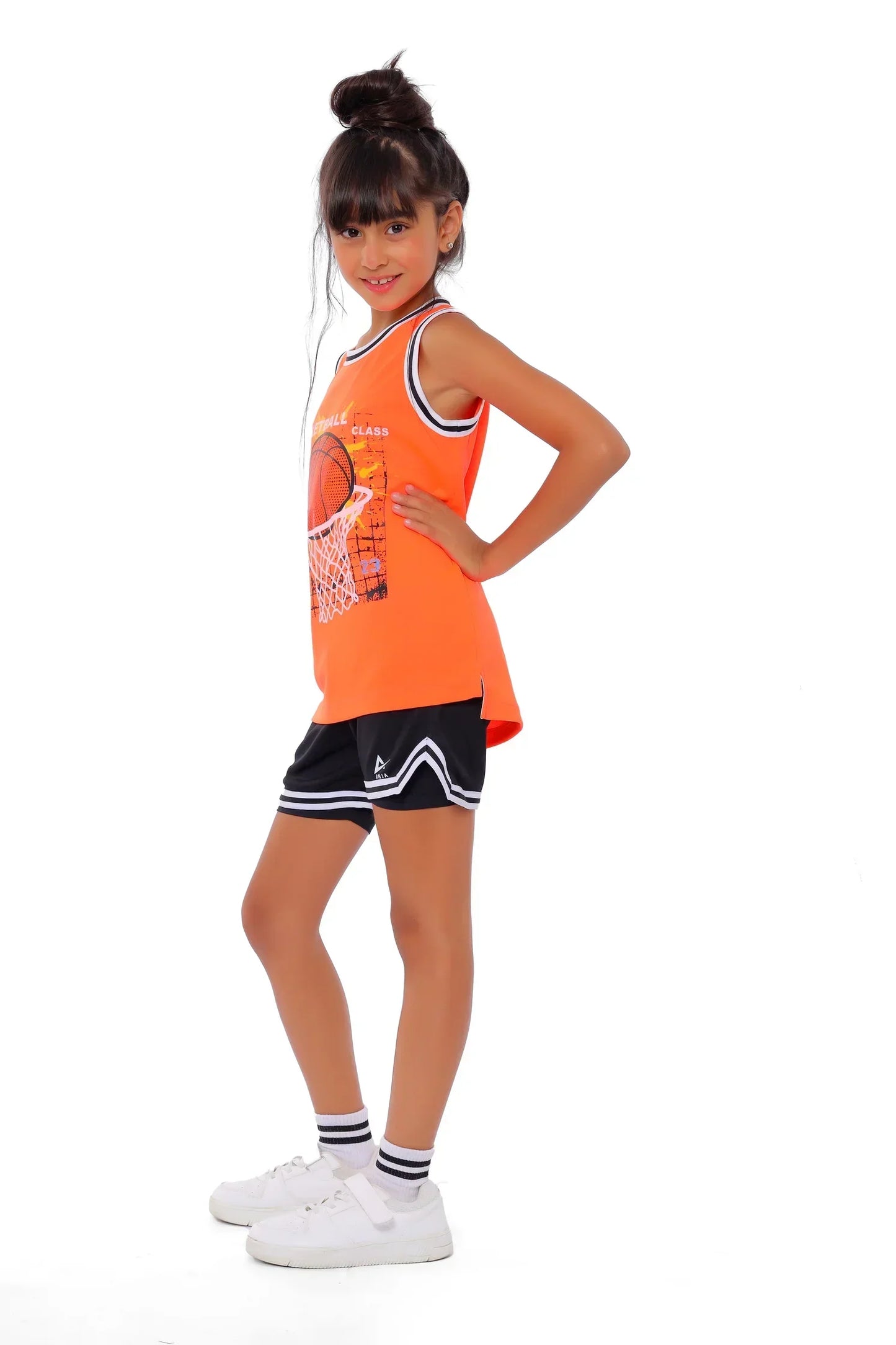 Girls Orange Basketball Hoop Graphic T-Shirt â€“ Sporty Athletic Top | ANJA Sportswear