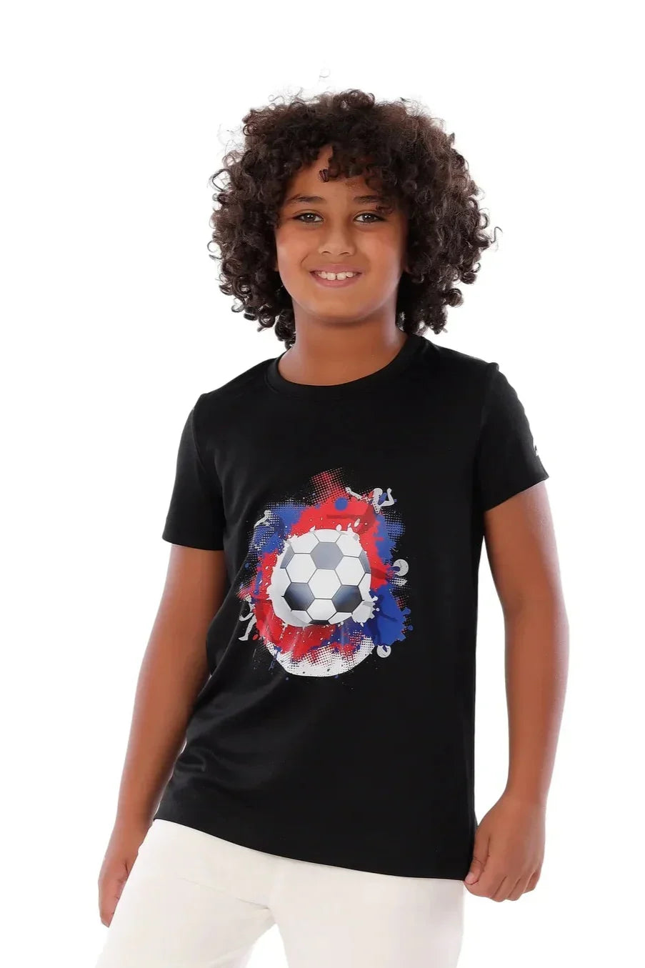 Boys Black Football Ball Splash T-Shirt â€“ Sporty Athletic Top | ANJA Sportswear