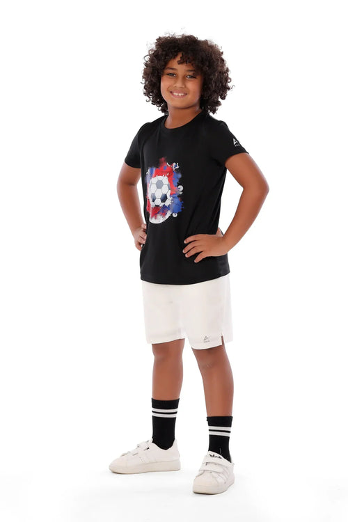 Boys Black Football Ball Splash T-Shirt â€“ Sporty Athletic Top | ANJA Sportswear
