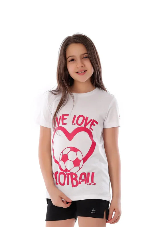 Girls White Love Football Graphic T-Shirt â€“ Sporty Top | ANJA Sportswear