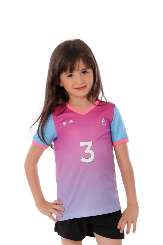 Girls Pink & Blue Ombre  T-Shirt – Sporty Athletic Top