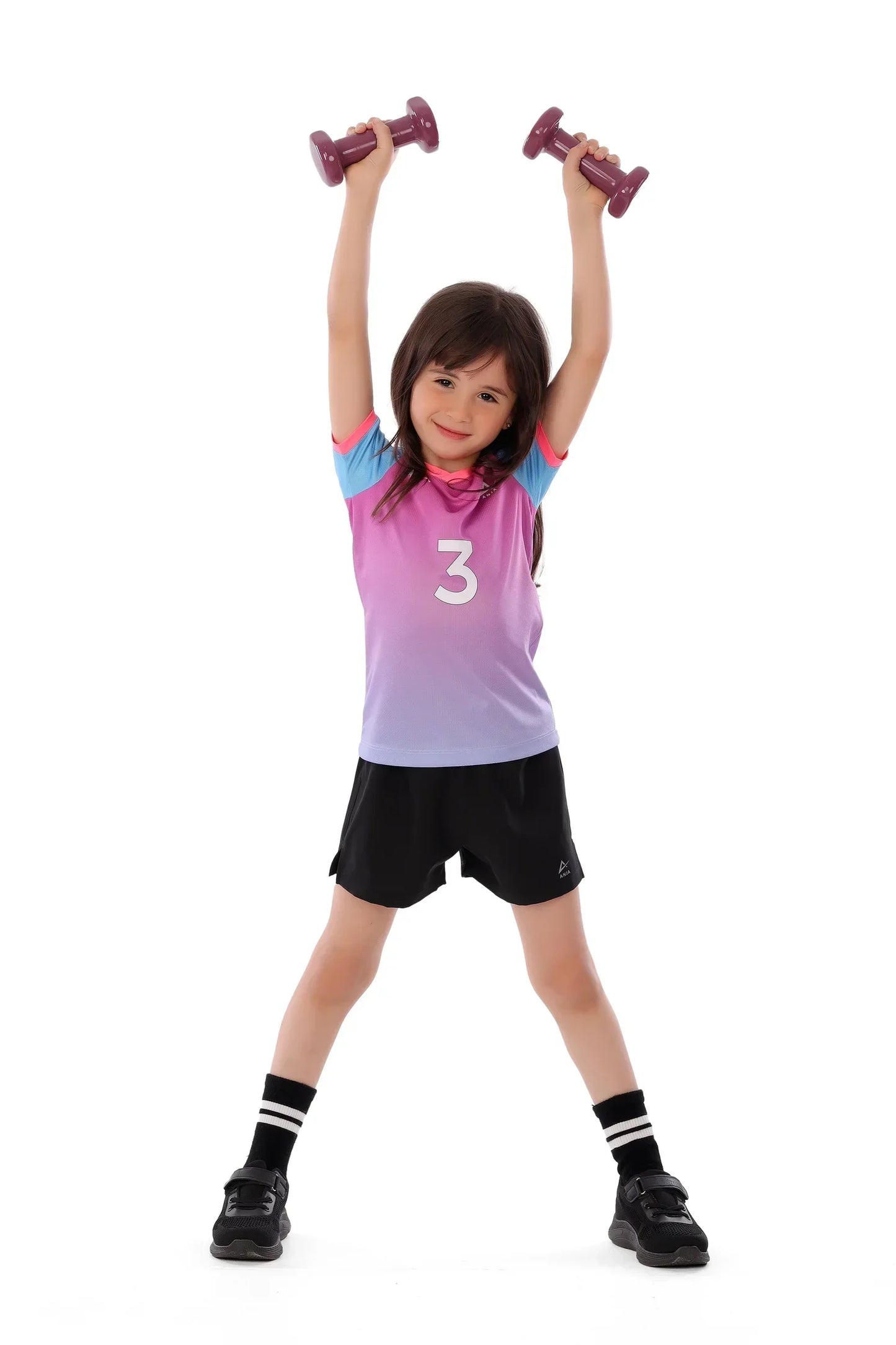Girls Pink & Blue Ombre  T-Shirt – Sporty Athletic Top