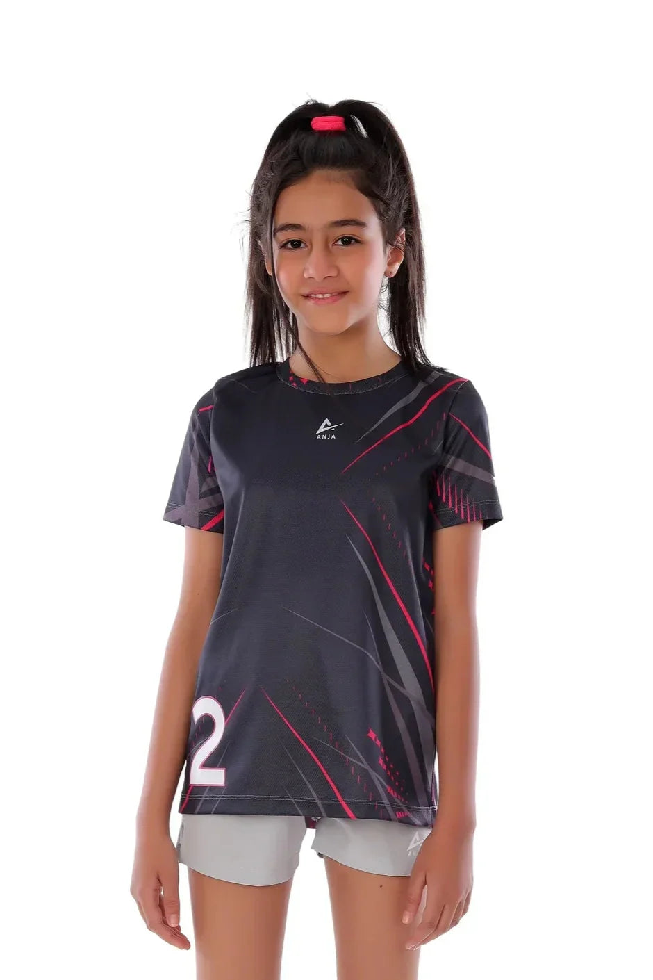 Girls Black & Red Streak  T-Shirt â€“ Sporty Graphic Top | ANJA Sportswear
