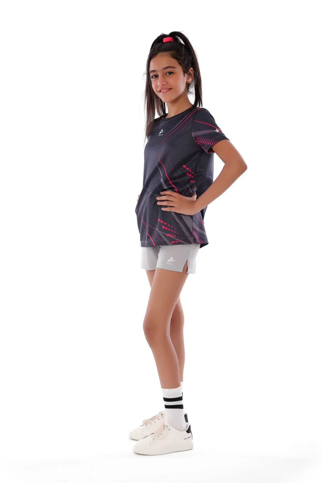 Girls Black & Red Streak  T-Shirt â€“ Sporty Graphic Top | ANJA Sportswear