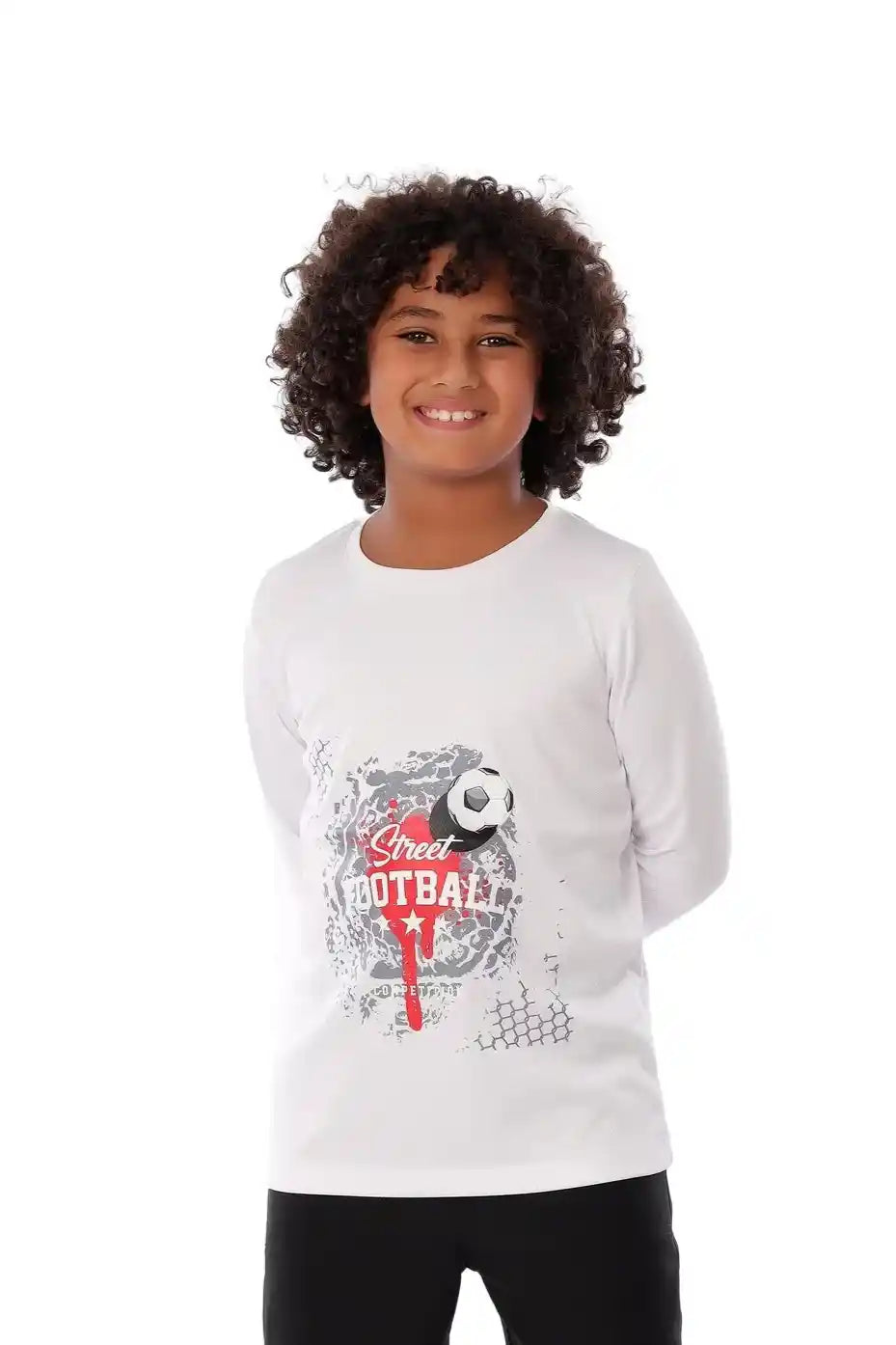 Boys White Street Football Long Sleeve T-Shirt â€“ Sporty Graphic Top | ANJA Sportswear