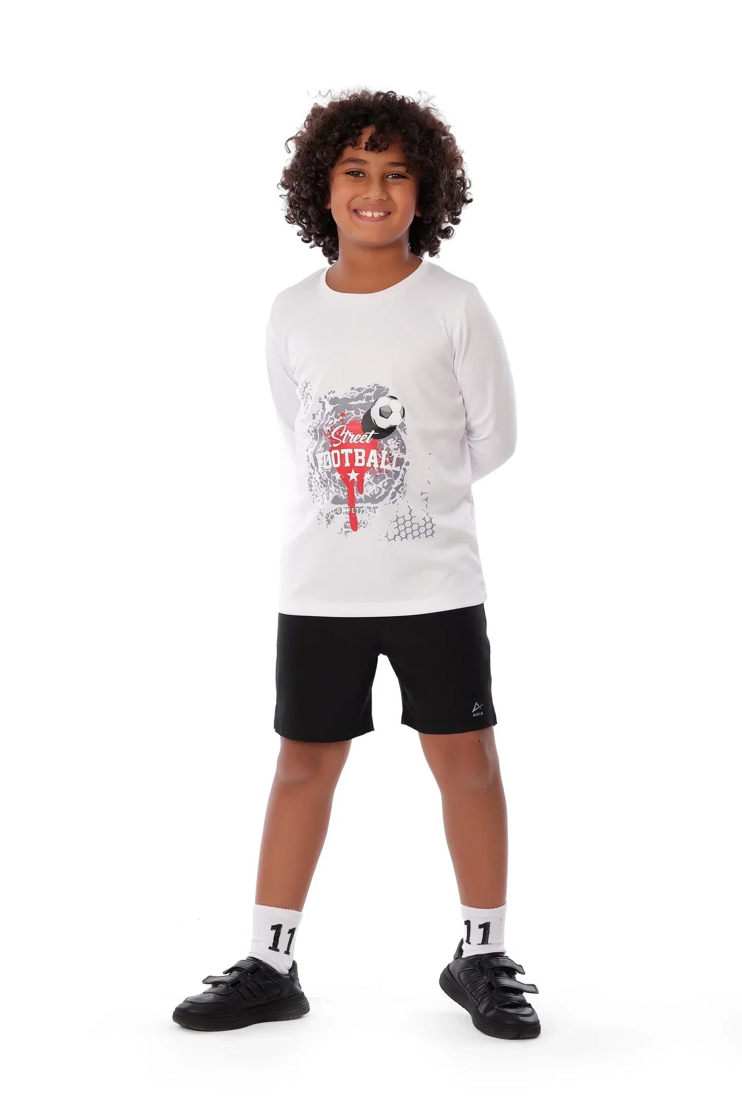 Boys White Street Football Long Sleeve T-Shirt â€“ Sporty Graphic Top | ANJA Sportswear