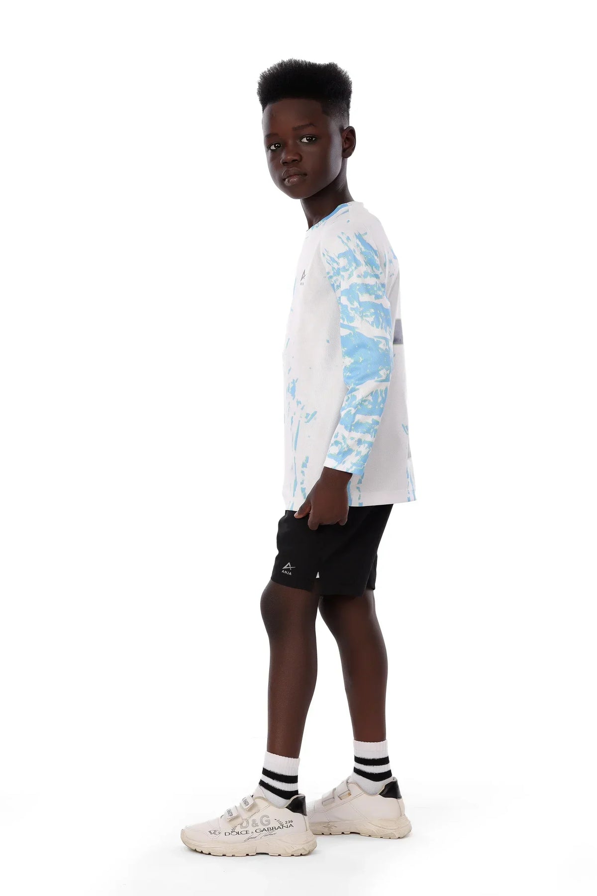 Boys Blue Marble  Long Sleeve T-Shirt â€“ Sporty Athletic Top | ANJA Sportswear