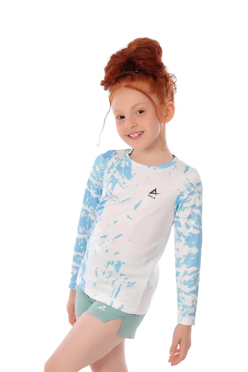 Girls Blue Marble  Long Sleeve T-Shirt â€“ Sporty Athletic Top | ANJA Sportswear