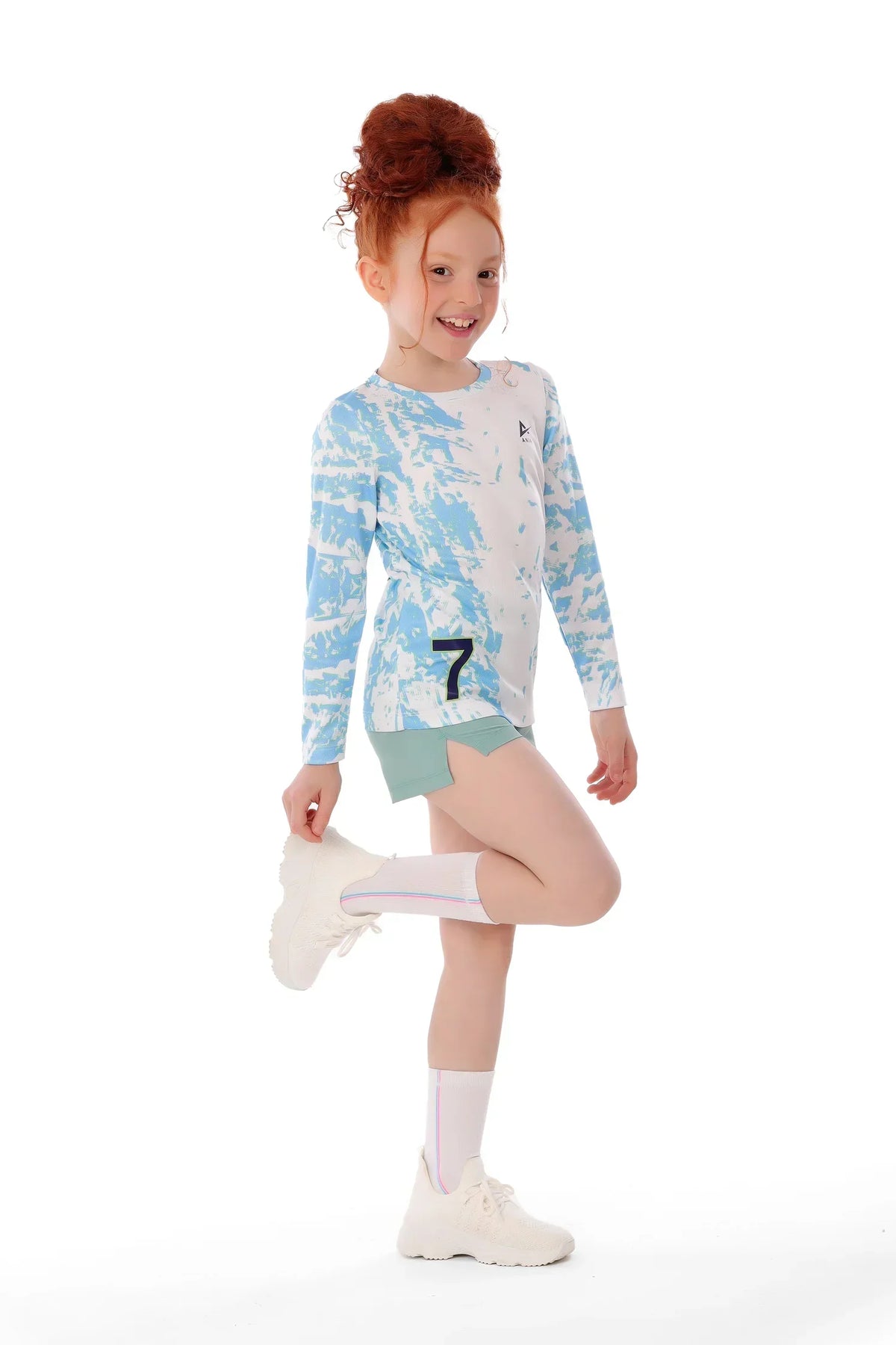 Girls Blue Marble  Long Sleeve T-Shirt â€“ Sporty Athletic Top | ANJA Sportswear