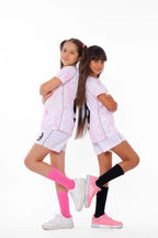Girls White & Pink Splash Athletic Kit â€“ Sporty T-Shirt and Shorts Set | ANJA Sportswear