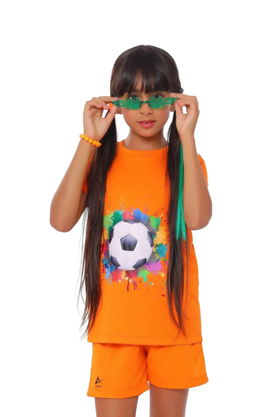 Girls Orange Football Splash Kit â€“ Sporty Athletic Set | ANJA Sportswear