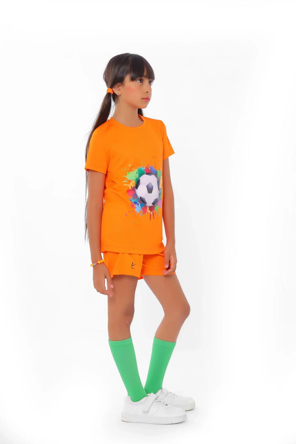 Girls Orange Football Splash Kit â€“ Sporty Athletic Set | ANJA Sportswear