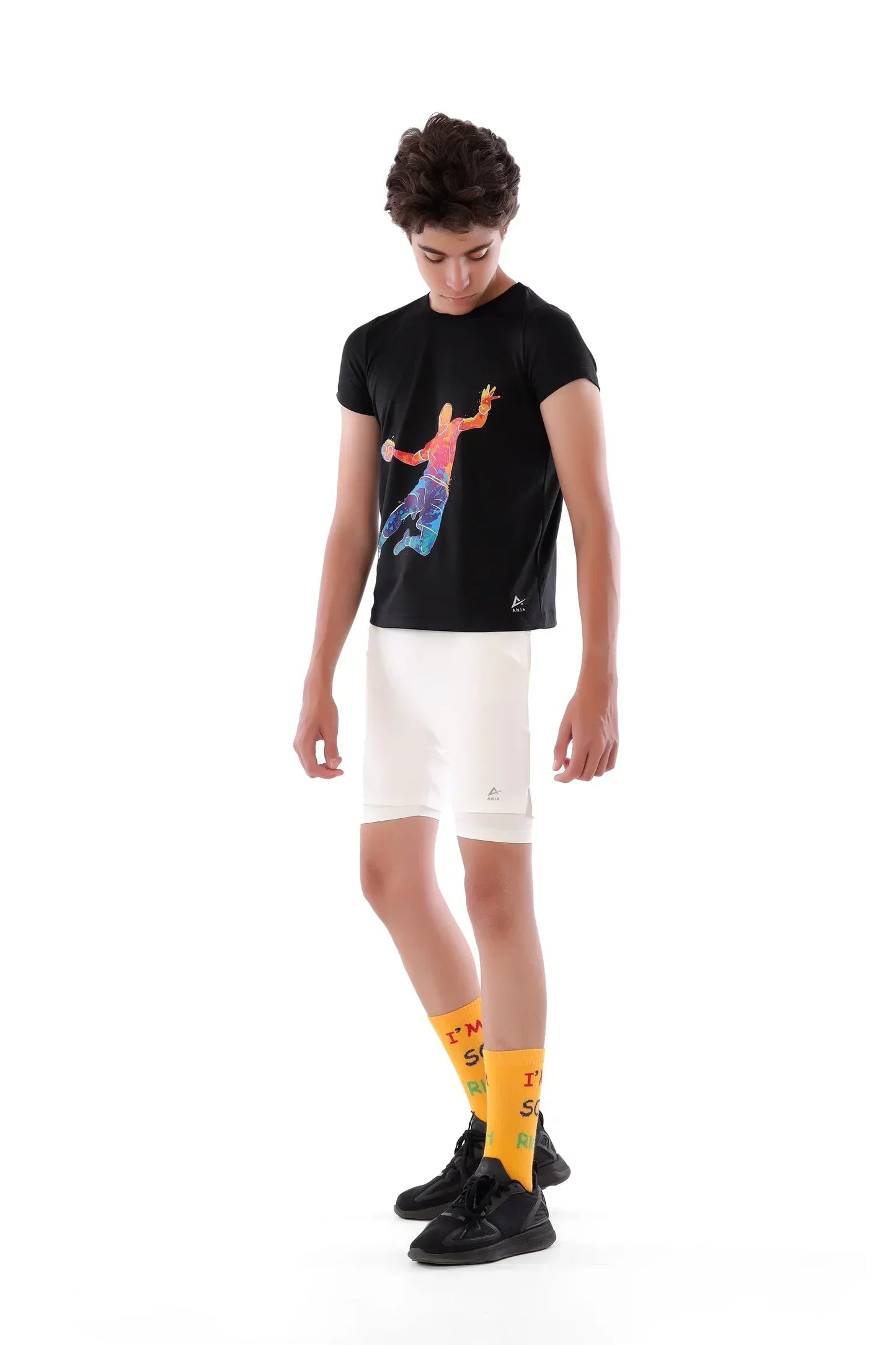 تيشيرت كرة اليد أسود للأولاد - توب رياضي