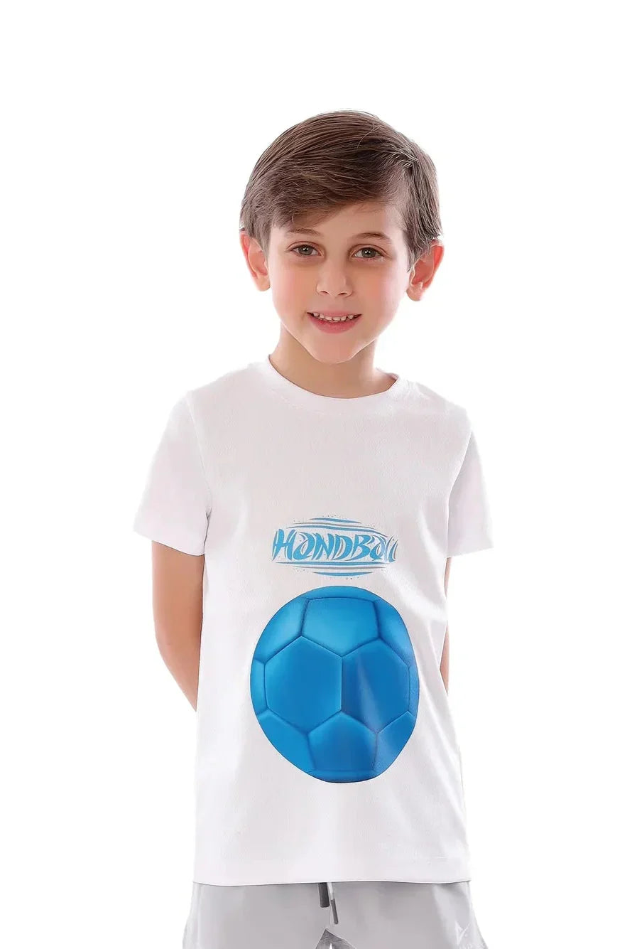 Boys White Handball Wonder Kids T-Shirt â€“Sporty Graphic Top | ANJA Sportswear