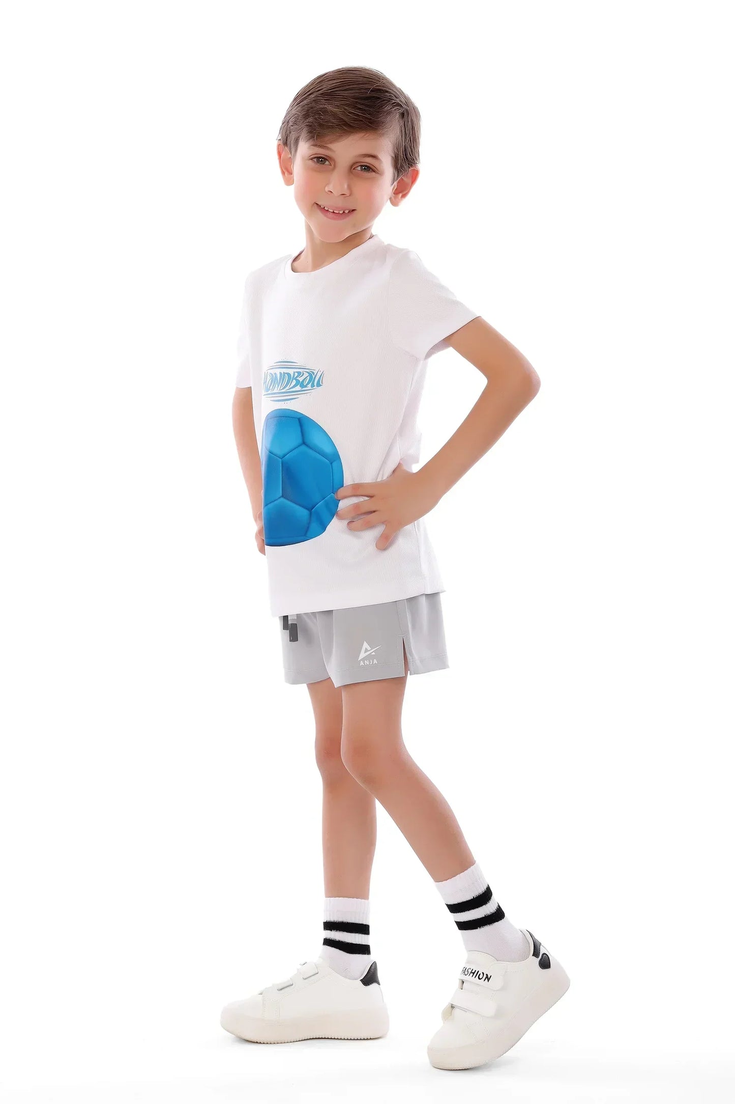 Boys White Handball Wonder Kids T-Shirt –Sporty Graphic Top