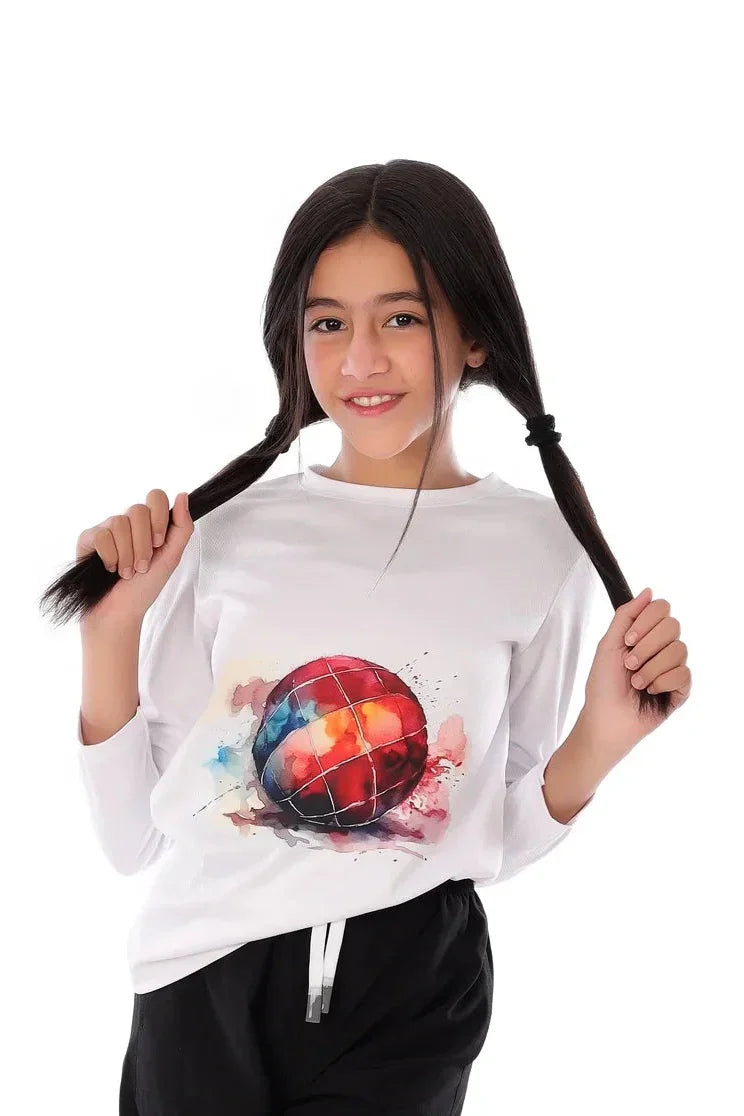 Girls White Splash HandBall T-Shirt â€“ Sporty Long Sleeve Top | ANJA Sportswear