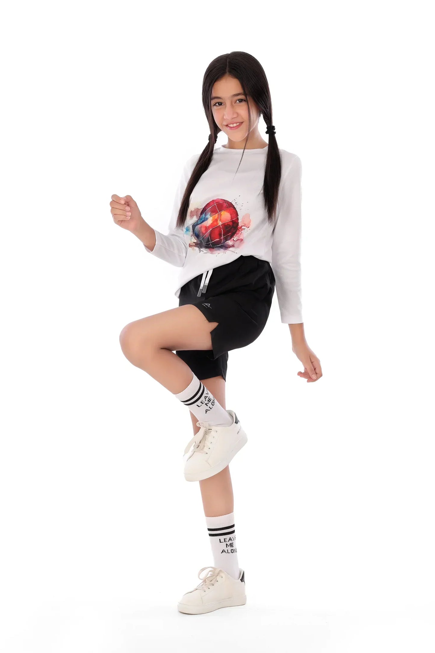 Girls White Splash HandBall T-Shirt â€“ Sporty Long Sleeve Top | ANJA Sportswear