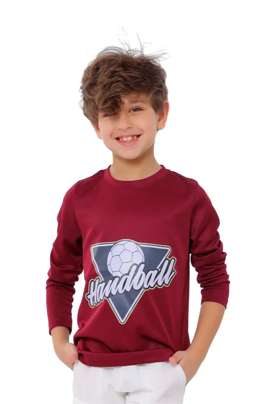Boys  burgundy Handball Long Sleeve T-Shirt â€“ Sporty Athletic Top | ANJA Sportswear