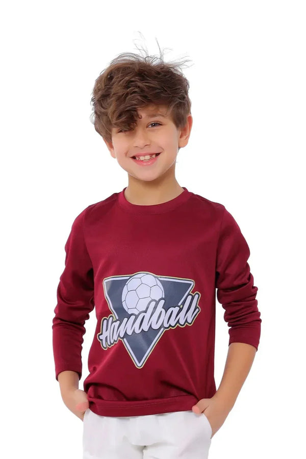Boys  burgundy Handball Long Sleeve T-Shirt – Sporty Athletic Top