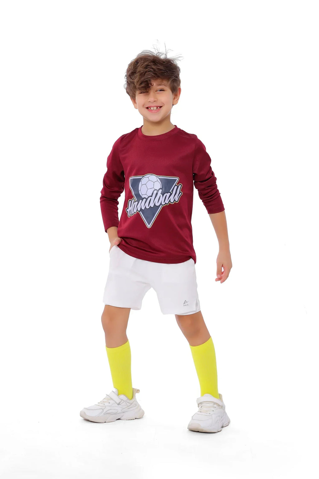 Boys  burgundy Handball Long Sleeve T-Shirt â€“ Sporty Athletic Top | ANJA Sportswear