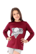 Girls  burgundy Handball Long Sleeve T-Shirt â€“ Sporty Athletic Top | ANJA Sportswear