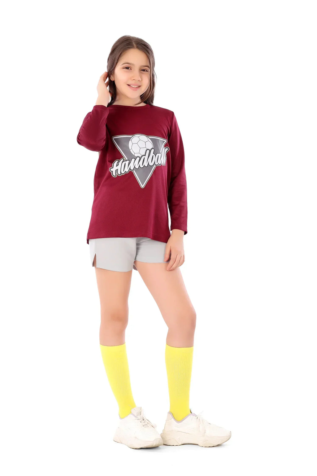 Girls  burgundy Handball Long Sleeve T-Shirt â€“ Sporty Athletic Top | ANJA Sportswear