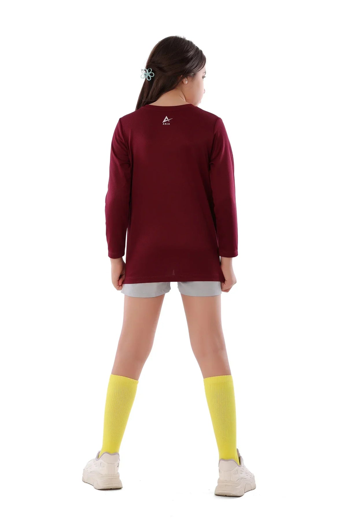 Girls  burgundy Handball Long Sleeve T-Shirt â€“ Sporty Athletic Top | ANJA Sportswear