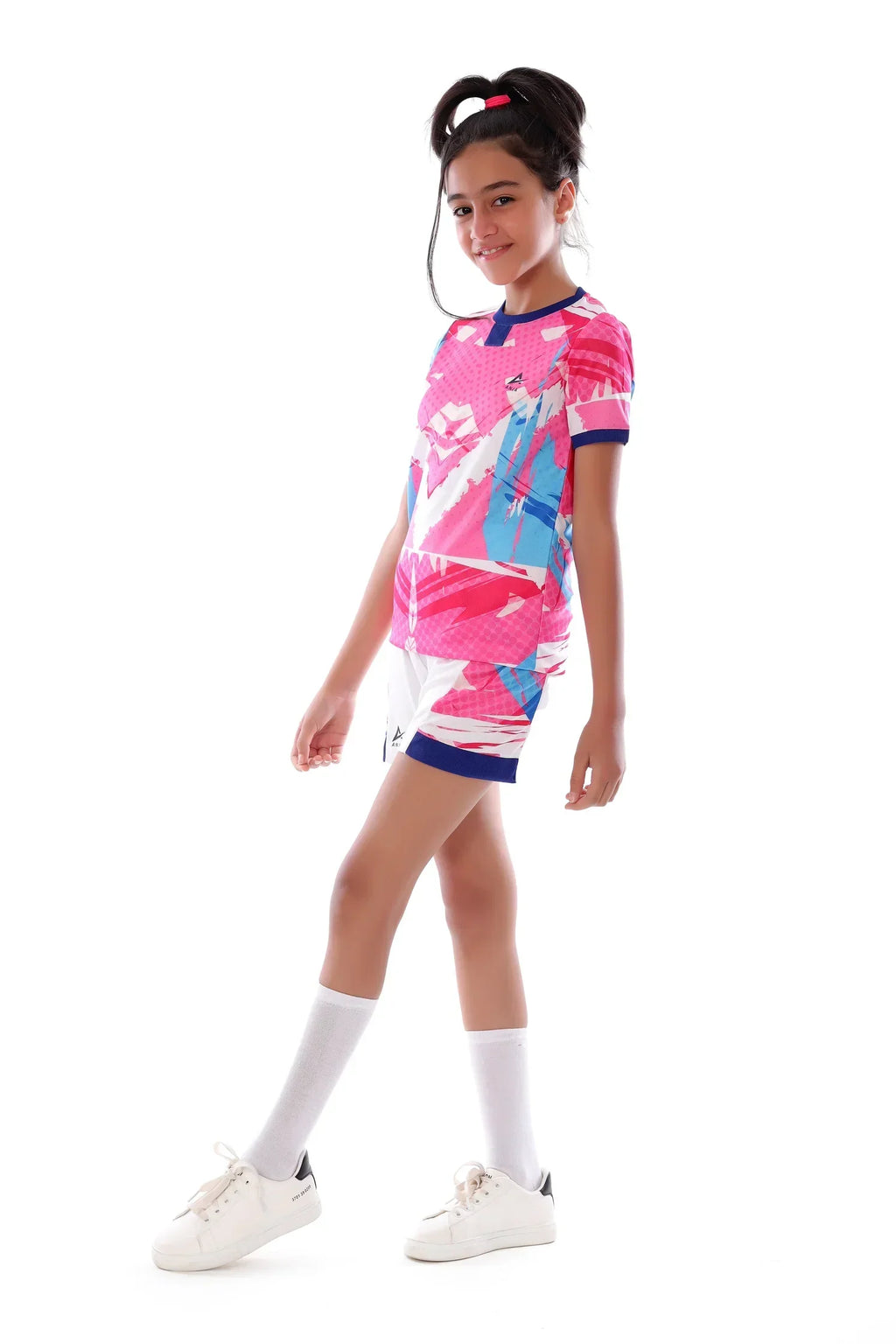 Girls Pink & Blue Graphic Sports Kit â€“ Athletic T-Shirt and Shorts Set | ANJA Sportswear