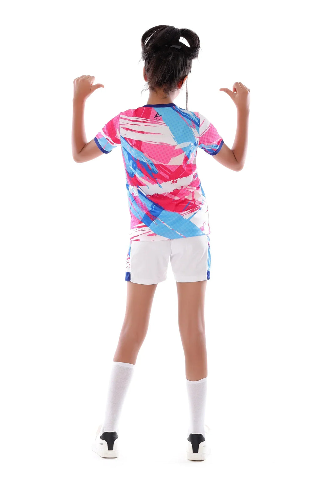 Girls Pink & Blue Graphic Sports Kit â€“ Athletic T-Shirt and Shorts Set | ANJA Sportswear