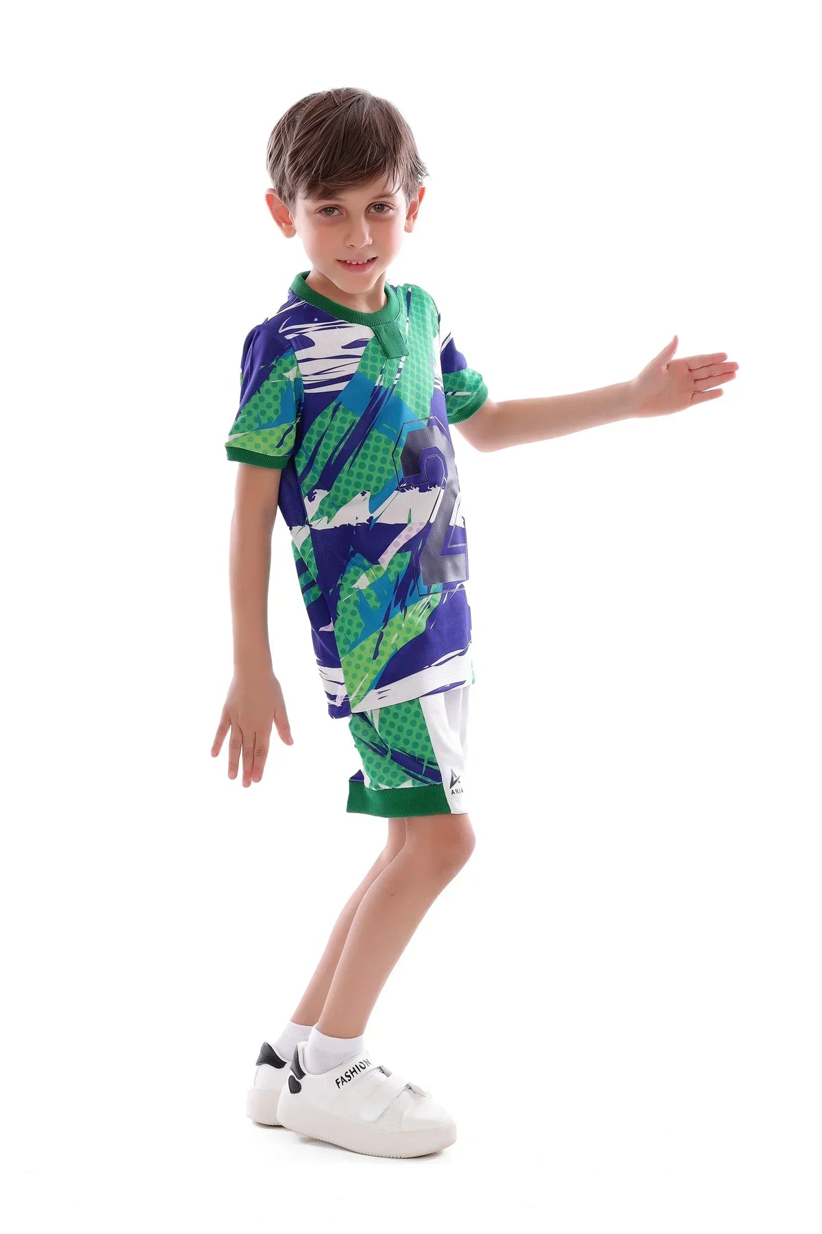 Boys Green & Blue Graphic  Sports Kit â€“  Athletic T-Shirt and Shorts Set | ANJA Sportswear