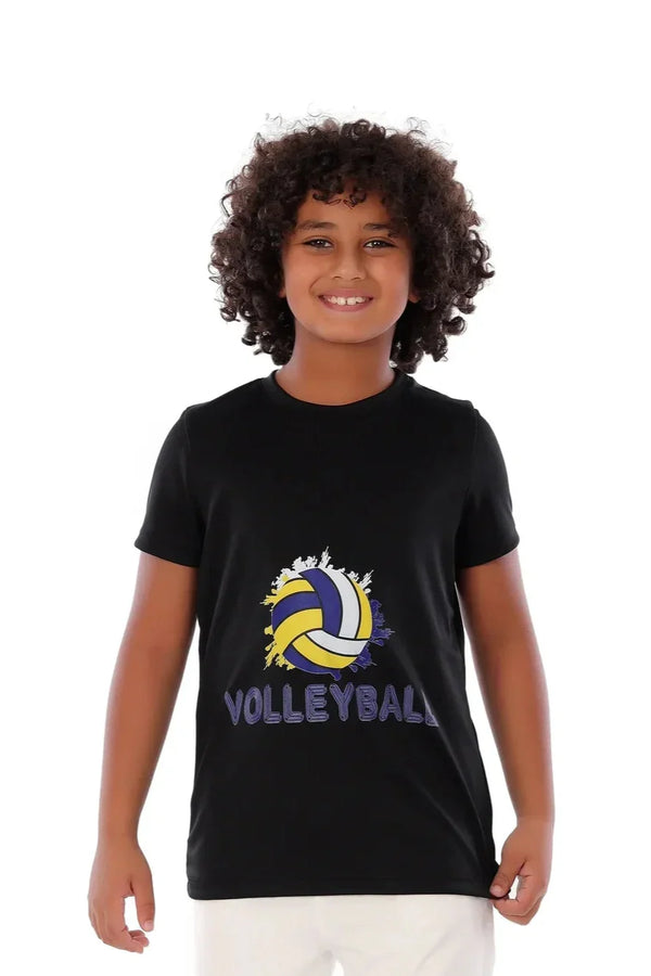 Boys Black Volleyball T-Shirt – Sporty Athletic Top