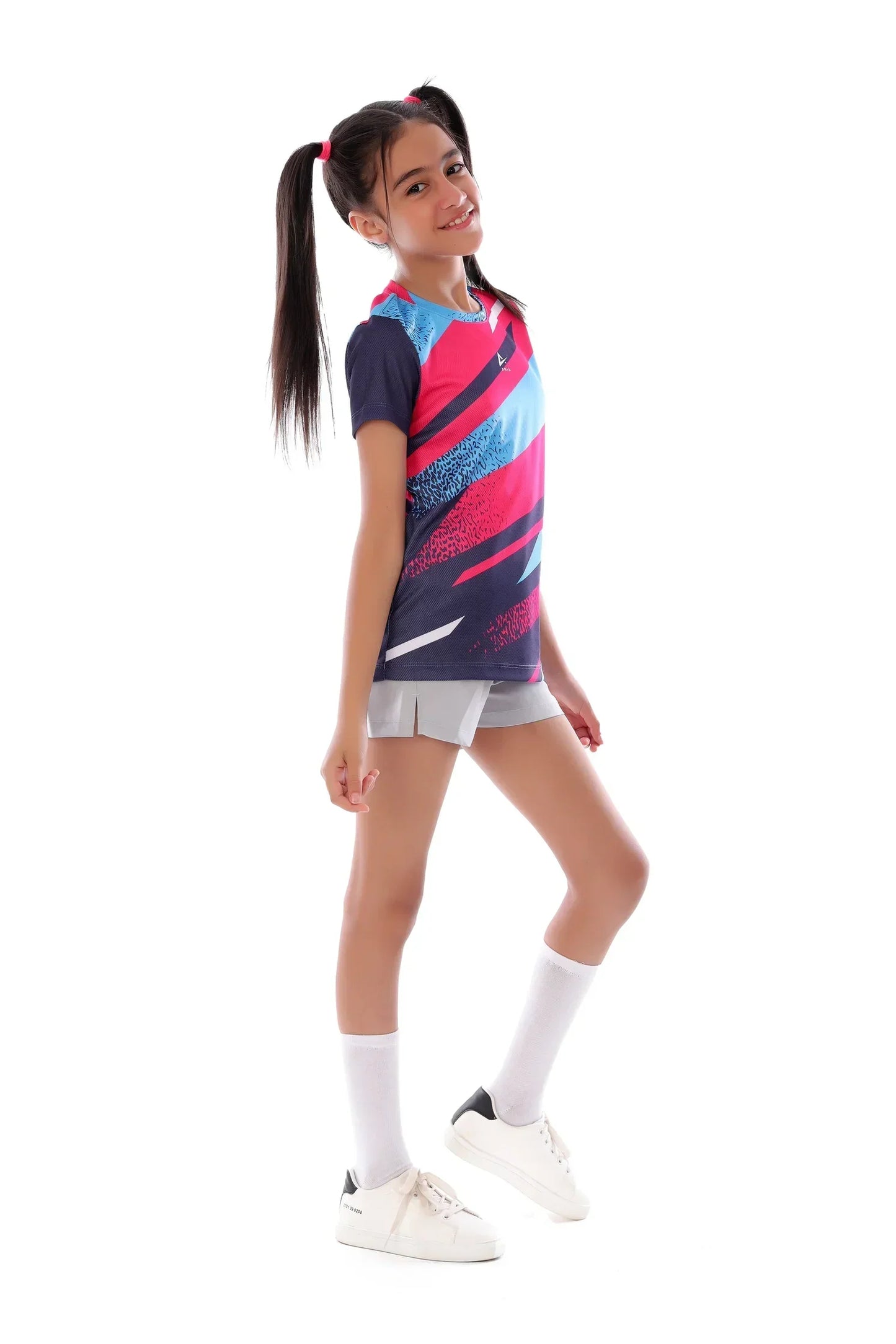 Girls Blue & Pink Streak T-Shirt â€“ Sporty Athletic Top | ANJA Sportswear