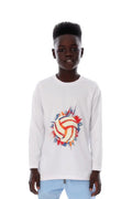 Boys White Volleyball Burst Graphic T-Shirt â€“ Sporty Long Sleeve Top | ANJA Sportswear