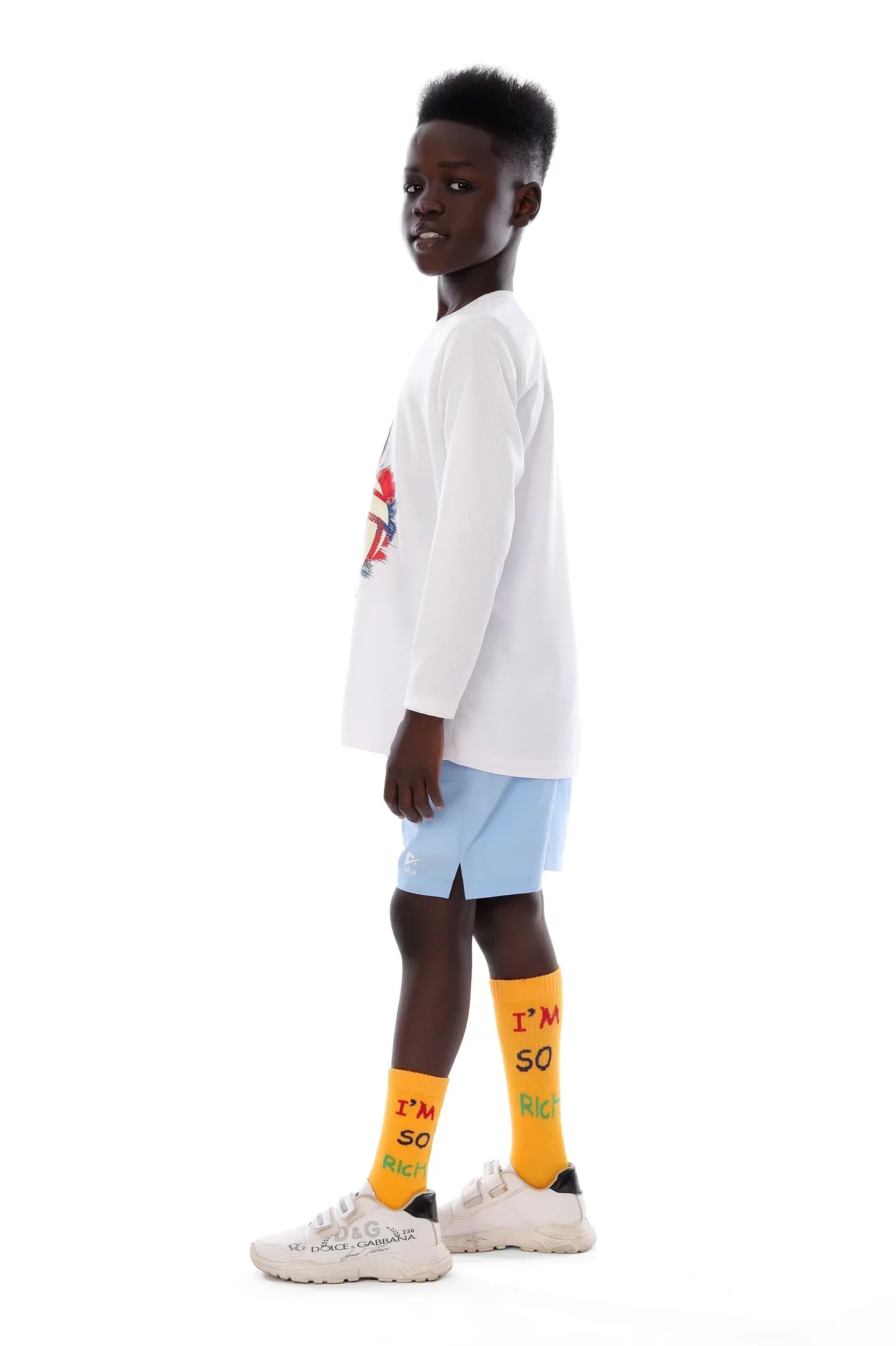 Boys White Volleyball Burst Graphic T-Shirt â€“ Sporty Long Sleeve Top | ANJA Sportswear