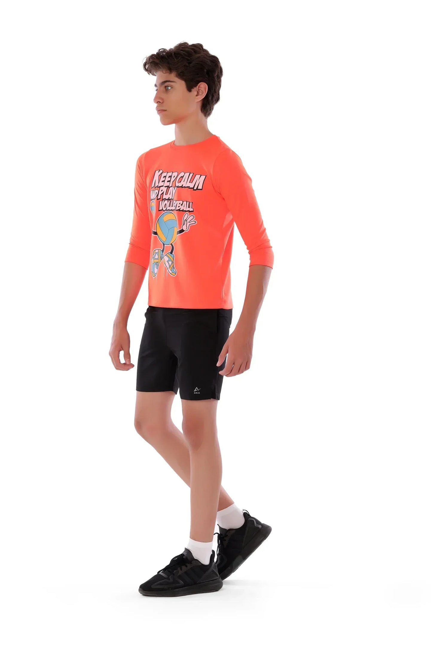 Boys Neon Orange Volleyball T-Shirt â€“  Sporty Graphic Top | ANJA Sportswear