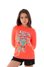 Girls Neon Orange Volleyball T-Shirt â€“  Sporty Graphic Top | ANJA Sportswear